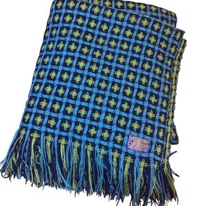 Vintage Pendelton Houndstooth 100% Virgin Wool Woven Fringe MCM 60s-70s Blanket